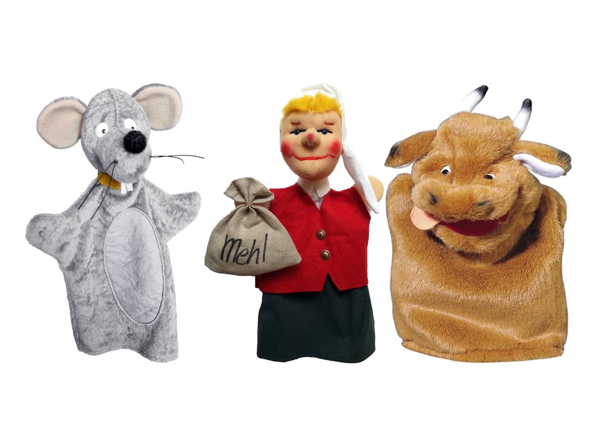 KERSA Classic Handpuppen: Mäuschen Lissi, Bäcker Leo und eine Kuh