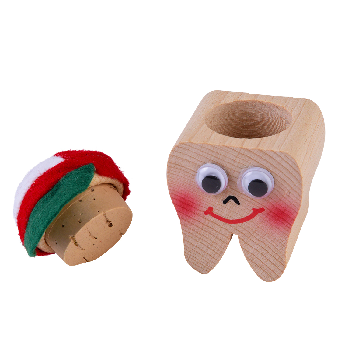 Kersa milk tooth box boy Timo, open with the separate cork stopper and cap placed next to it