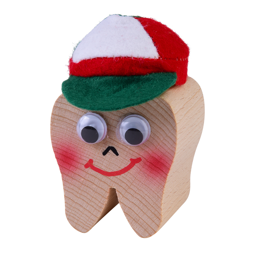 Kersa milk tooth box boy Timo made of wood with a red and white cap and green peak, closed